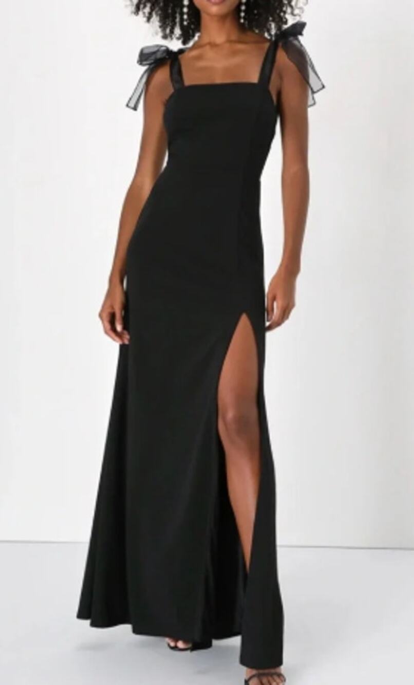 LULU'S sz S Beloved Elegance Black Tie-Strap Mermaid Maxi Dress NEW 0B18